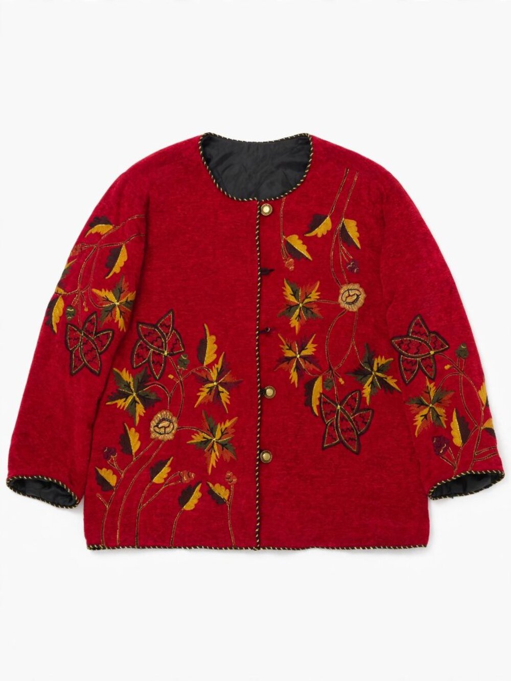 Maggie Barnes Jacket Women's 5X Red Rayon Embroidered Floral Button Front Boho